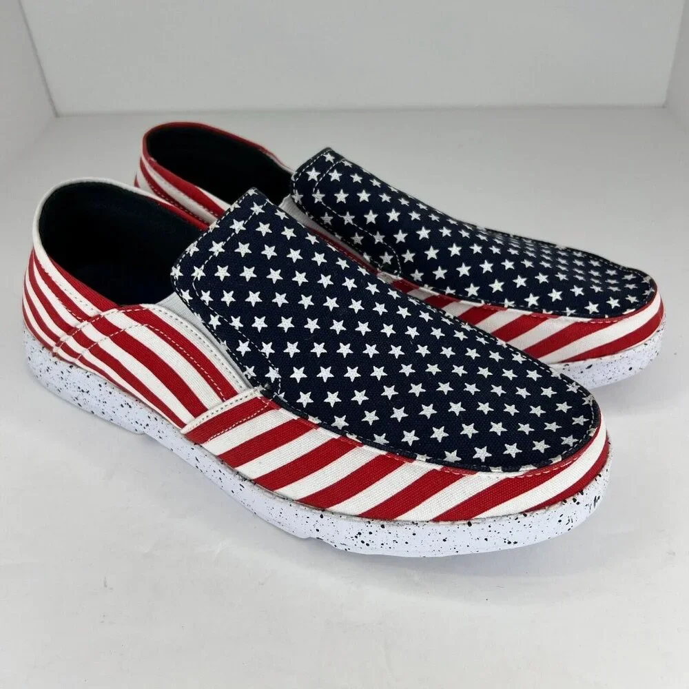 Island Surf Company Mens Laguna Blue Red Stars Canvas Slip-On Size 10 Loafers